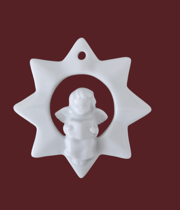 Porzellanstern mit Engel 7 cm – verschiedene Motive