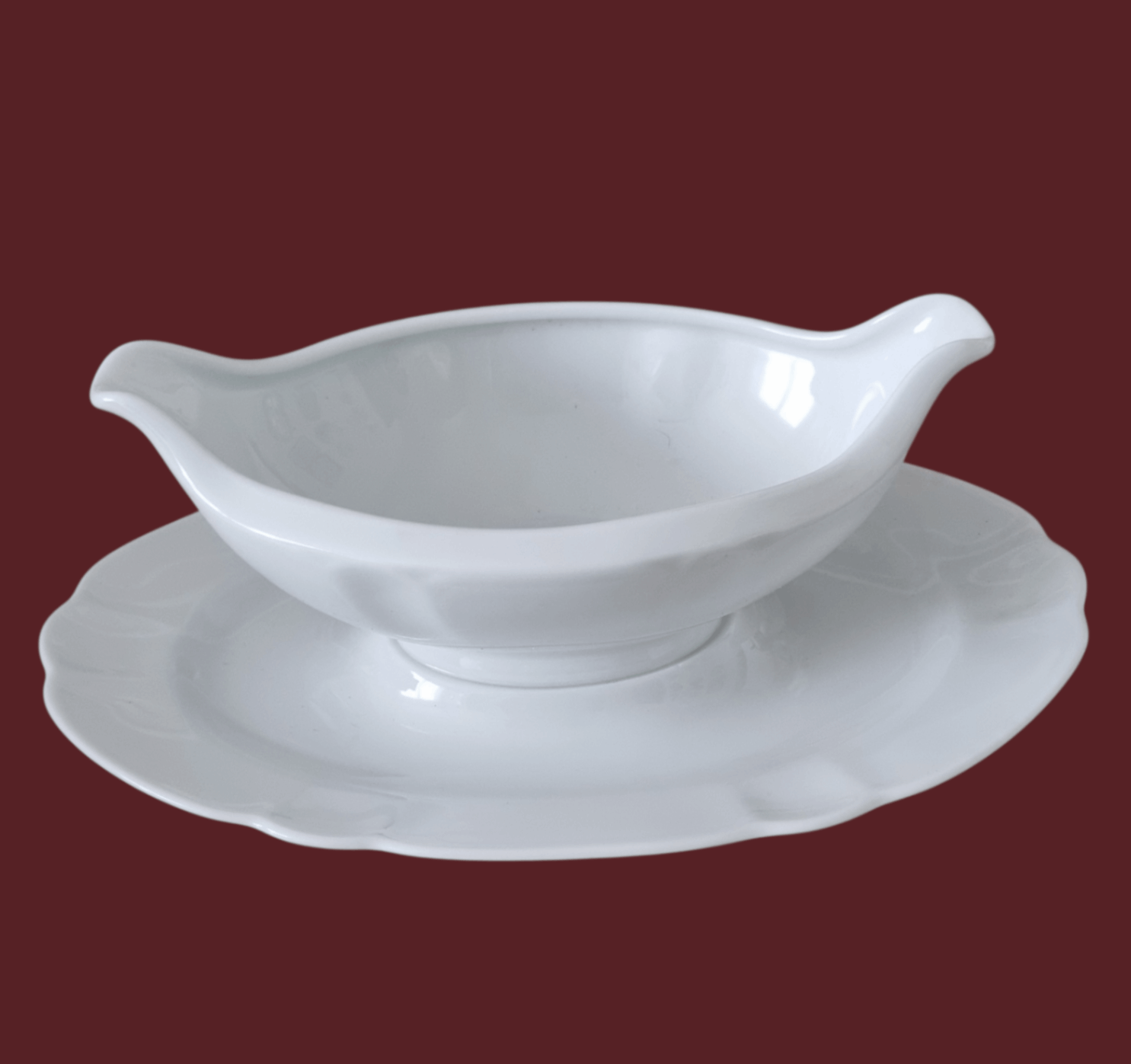 Porzellan Sauciere mit Teller, einteilig