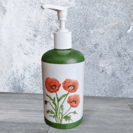 Handbemalter Seifenspender mit rotem Mohn vorne und hinten – kreative Schülerarbeit