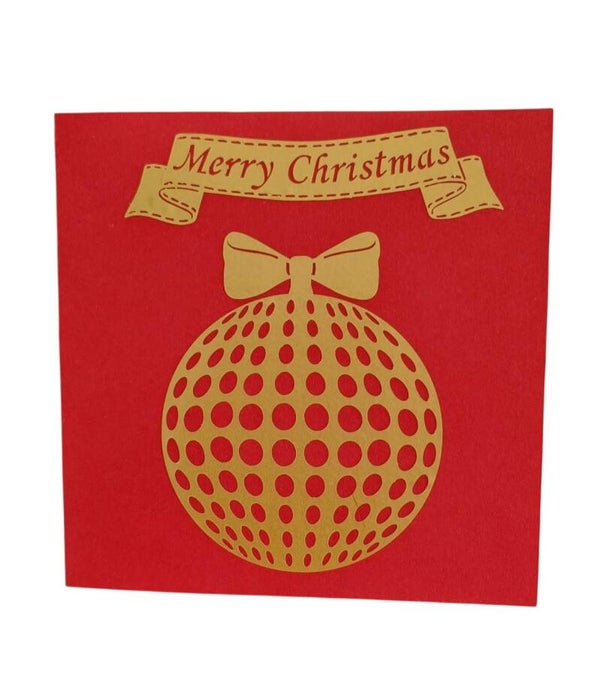 Weihnachtskarte mit goldener Weihnachtskugel – Rot