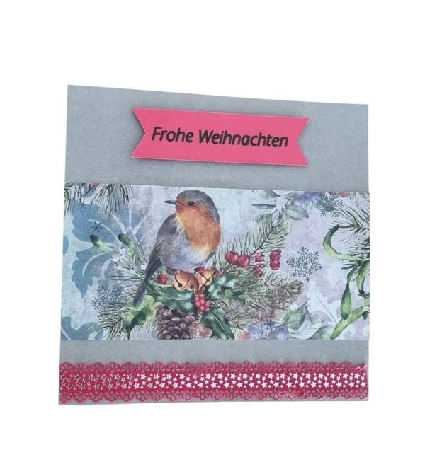 Weihnachtskarte mit Rotkehlchen – Wintermotiv