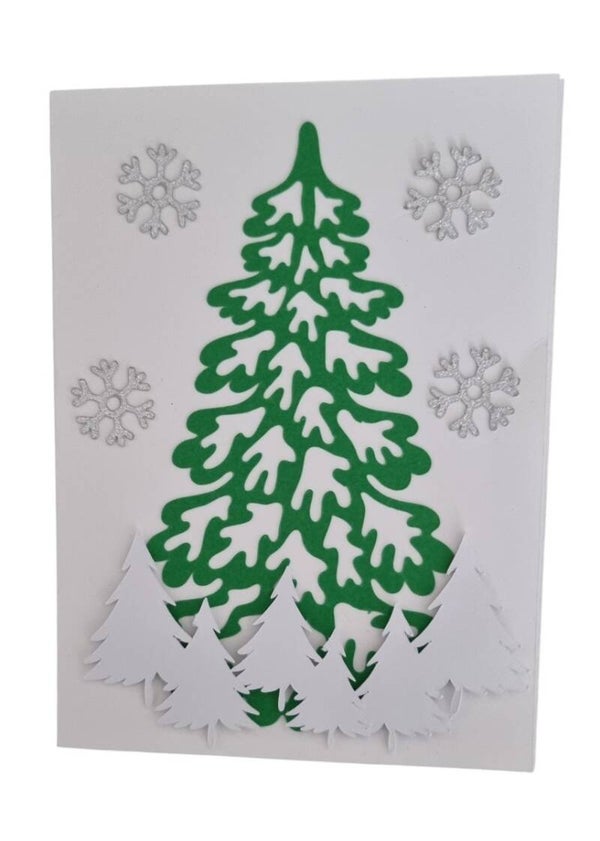 Weihnachtskarte „Verschneiter Tannenbaum“ – handgefertigtes Unikat