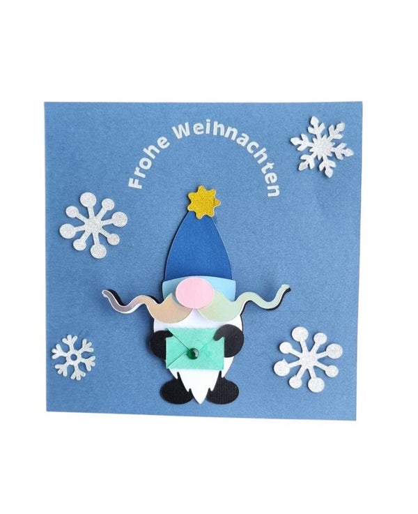 Weihnachtskarte mit Wichtel und Brief – Blau