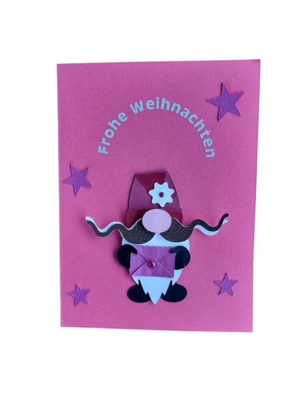 Weihnachtskarte mit Wichtel und Brief – Rosa