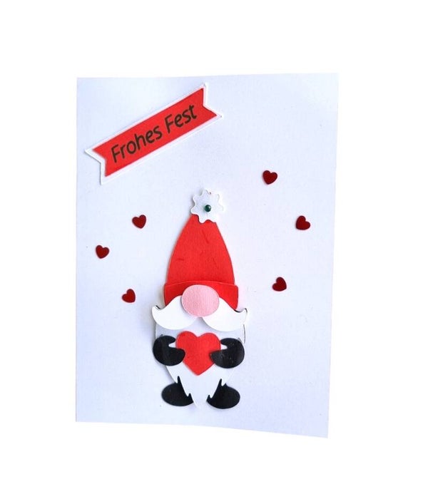 Weihnachtskarte mit Wichtel und rotem Herz