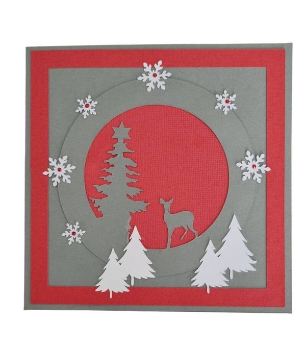 Weihnachtskarte „Winterwald mit Reh“ – handgefertigtes Unikat