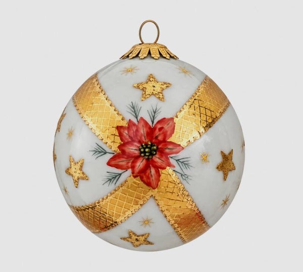 Handbemalte Weihnachtskugel „Weihnachtsstern & Gold“ | Unikat