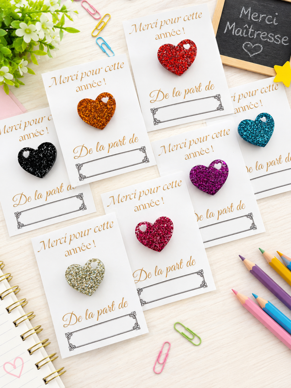 Broche cœur pailleté – Cadeau de fin d’année pour maîtresse