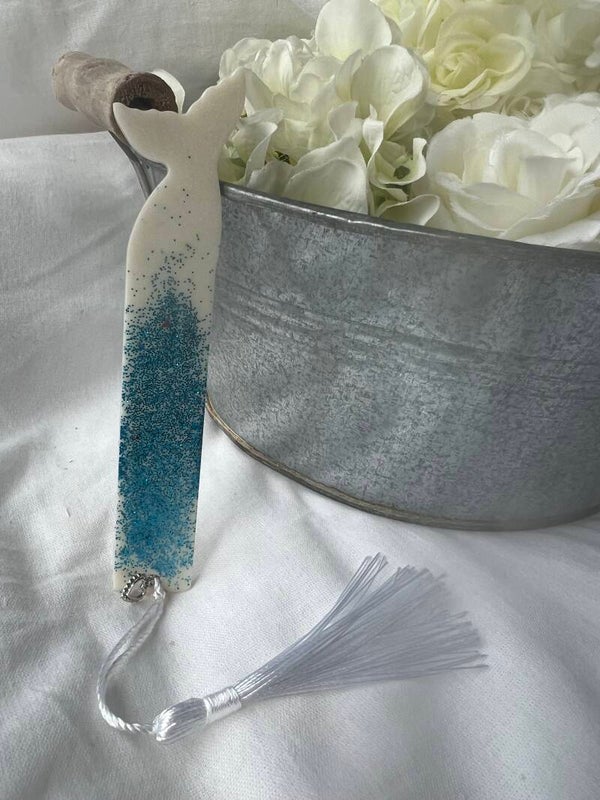 Marque page Queue de poisson pailleté bleu