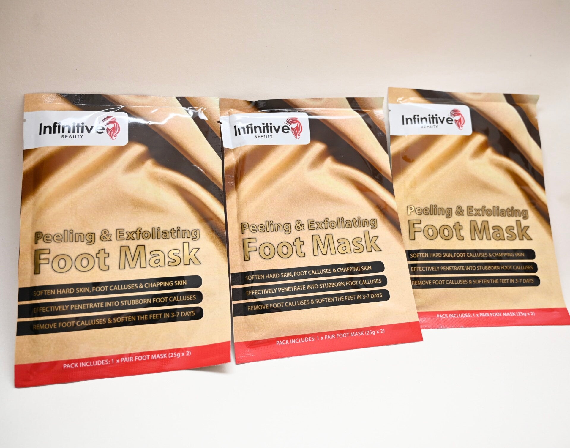 Infinitive Beauty Peeling & Exfoliating Foot Mask - Softens Hard Skin, Foot Calluses & Chapping Skin - 3 Pack