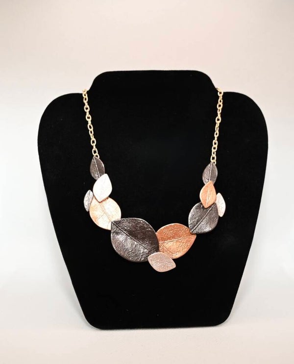 Enamel Leaf Statement Necklace Gold and Brown - Elegant Fashion Accessory for Women