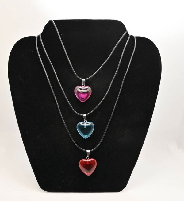 Heart-Shaped Pendant Necklace Set with Pink, Blue, and Red Pendants for Women's Fashion Accessories 3 pieces of different colours