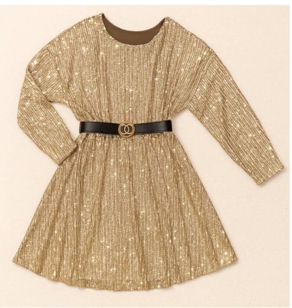 Glitter jurk beige