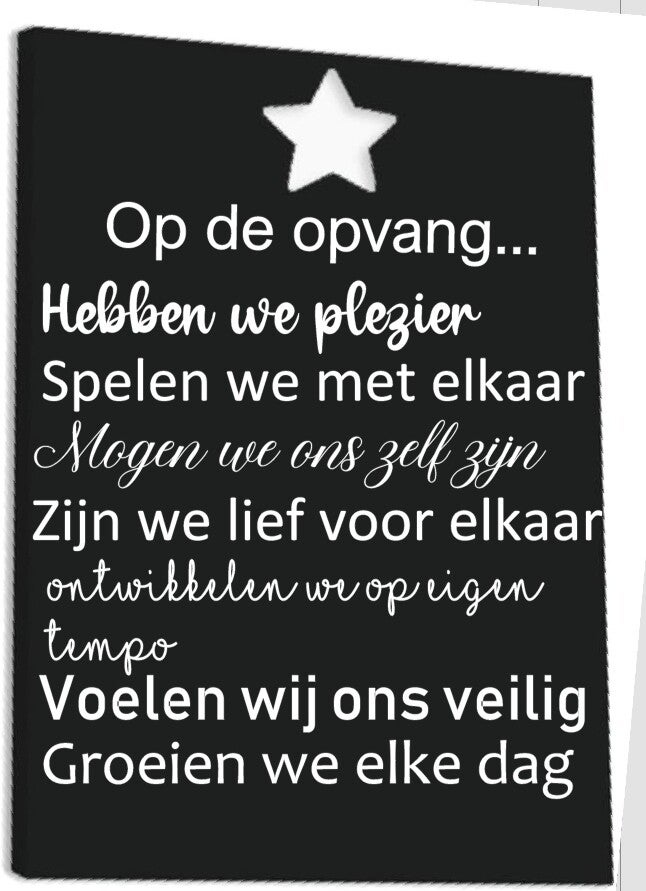 Tekstbord op de opvang