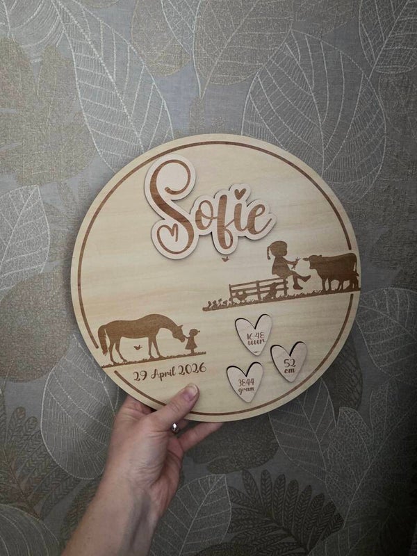 Geboortekaart op hout