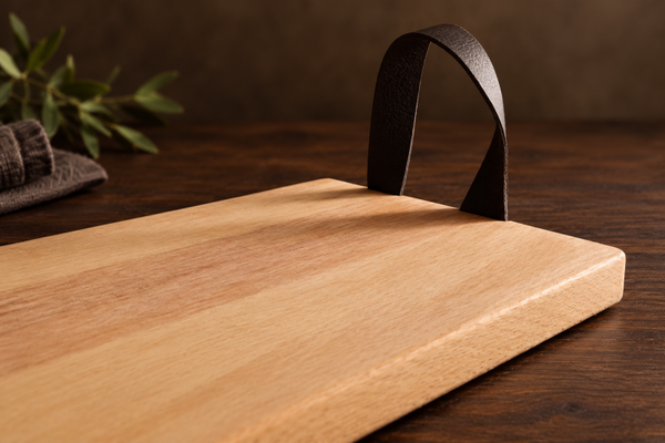 Serveerplank met lederen handvat