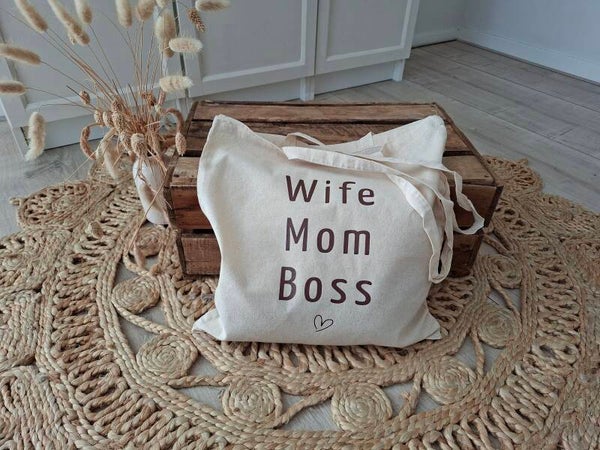 Wife Mom Boss | katoenen tas