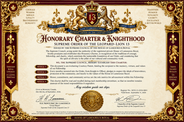 Membership Certificate Honorifique Knight Order Leopard-Lion 13