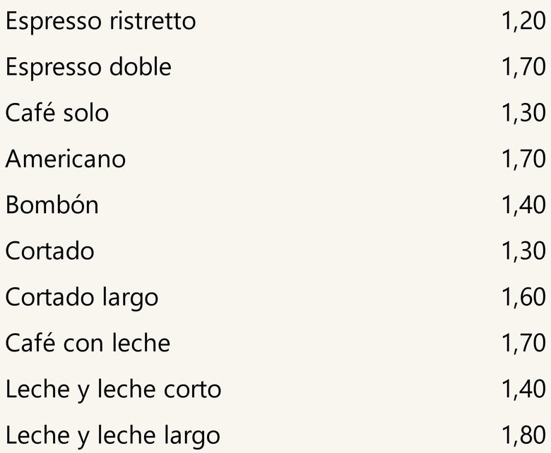 Los cafés de siempre, precios