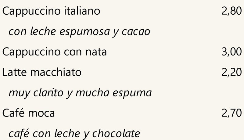 Especialidades de café, precios