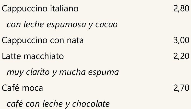 Especialidades de café, precios