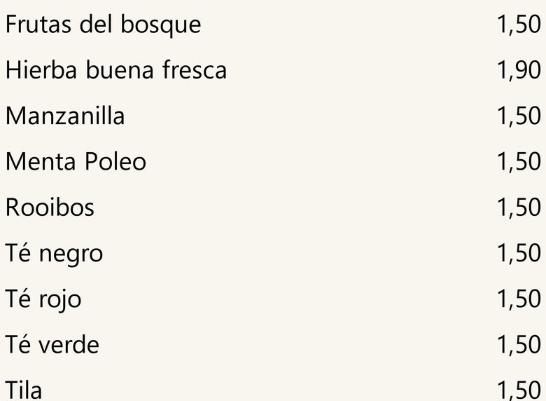 Los tés e infusiones, precios