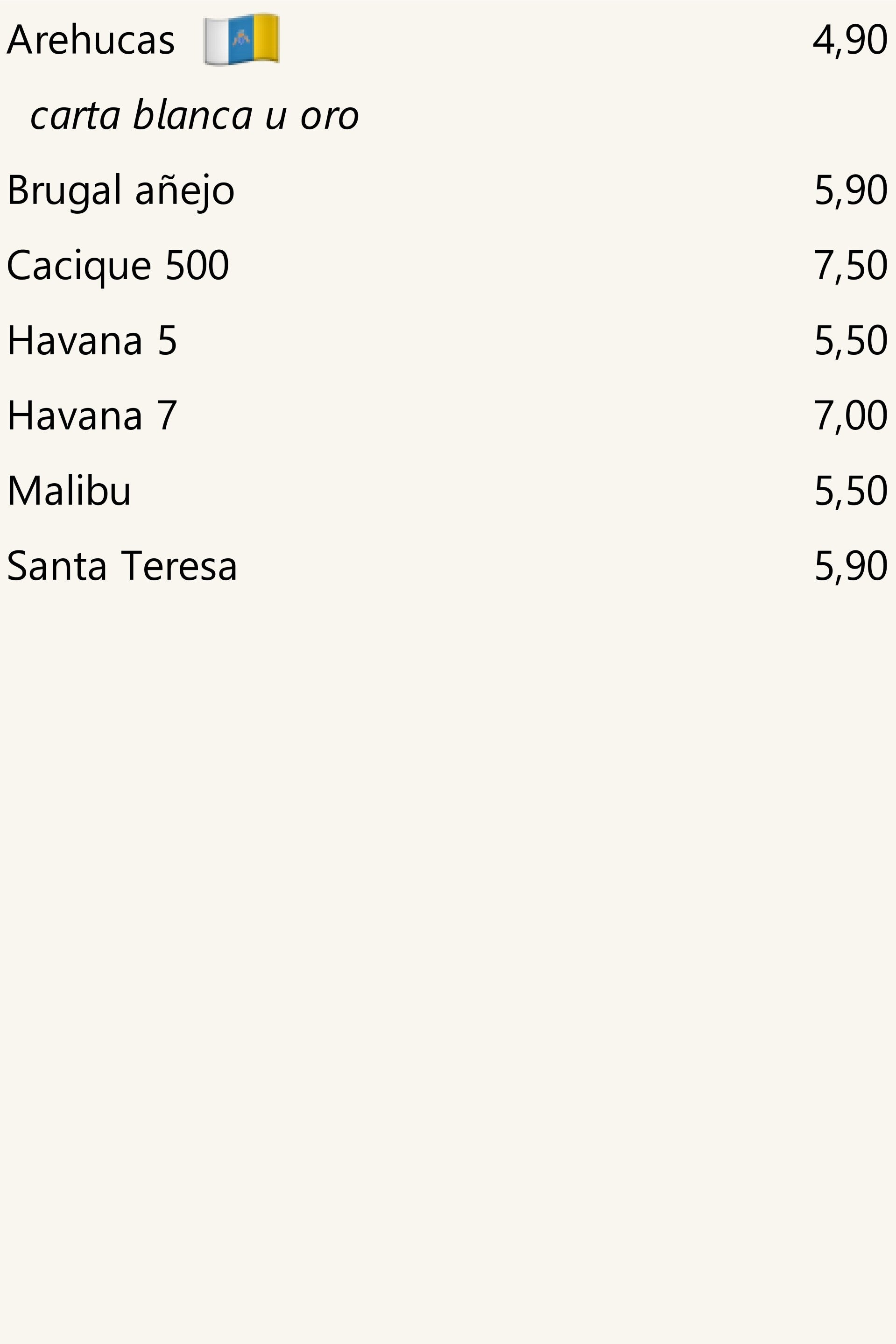 Rones, precios con refresco incluido