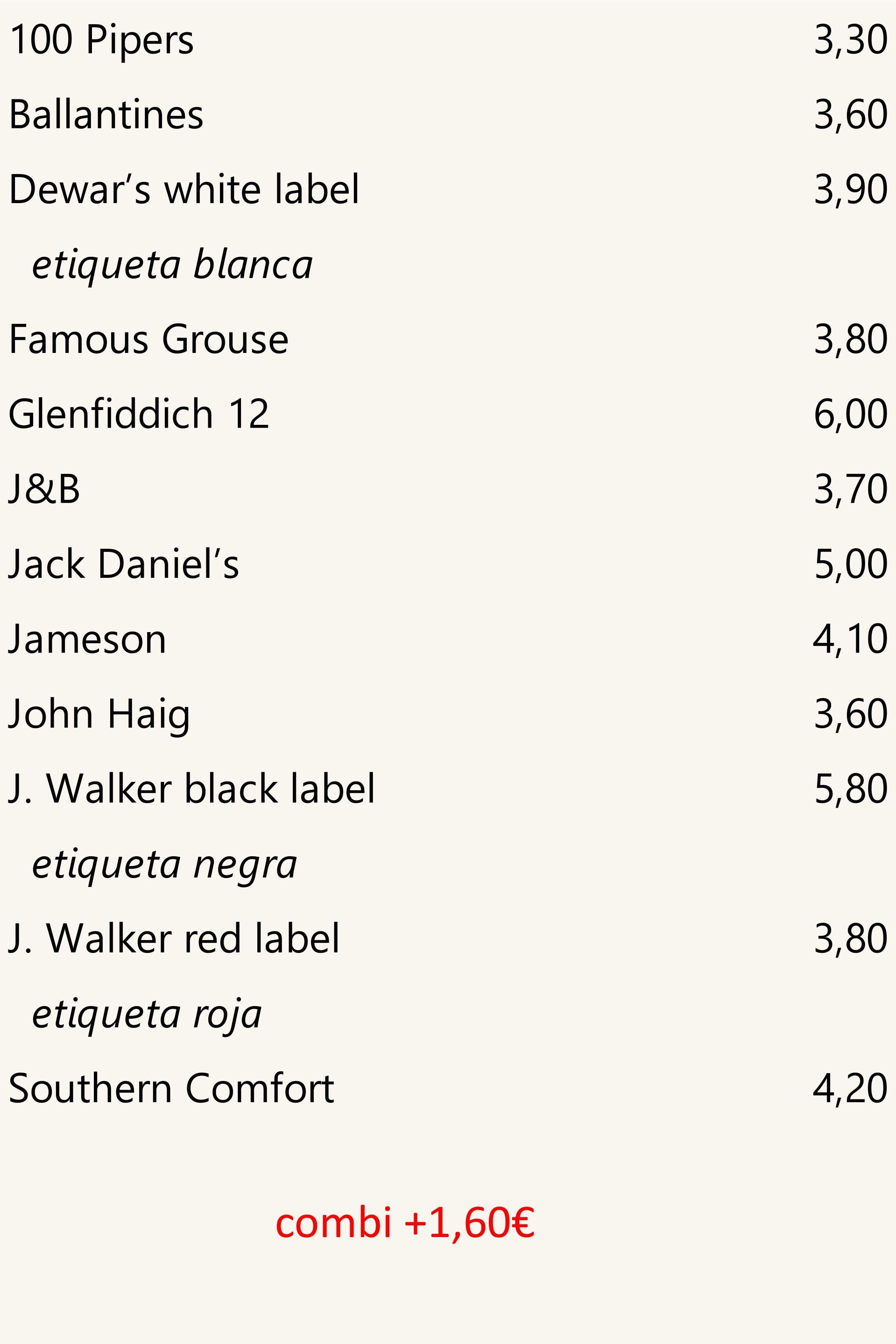 Whiskies, precios