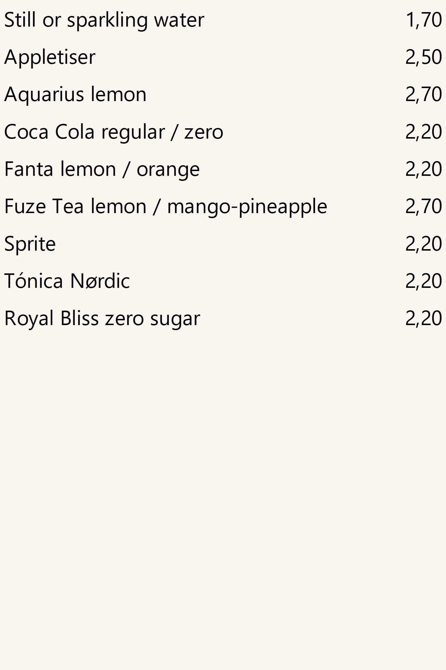 Refrescos, precios