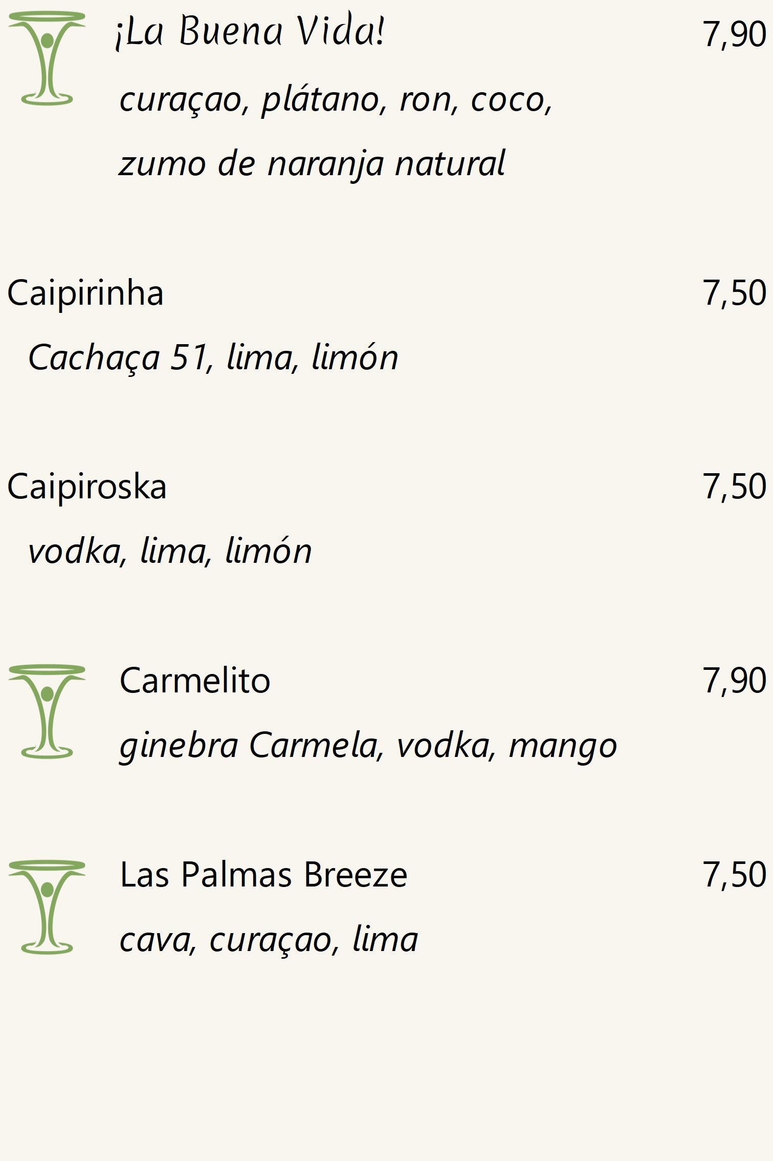Cócteles, precios