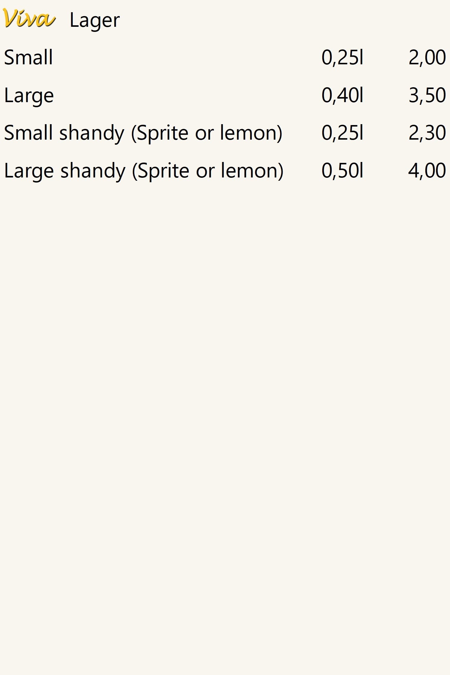 Beers, prices