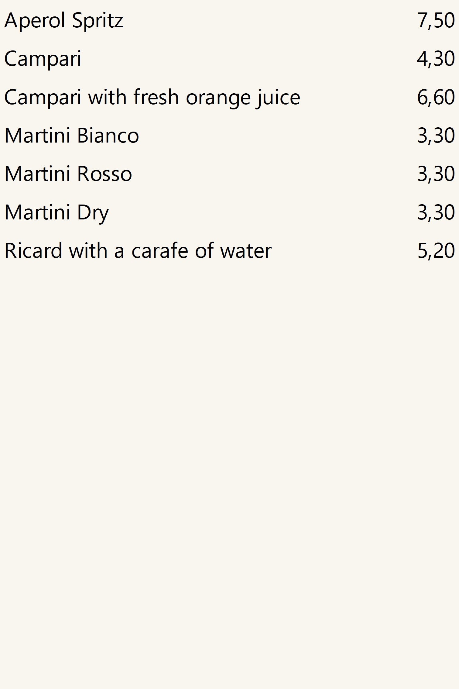 Aperitivos, precios