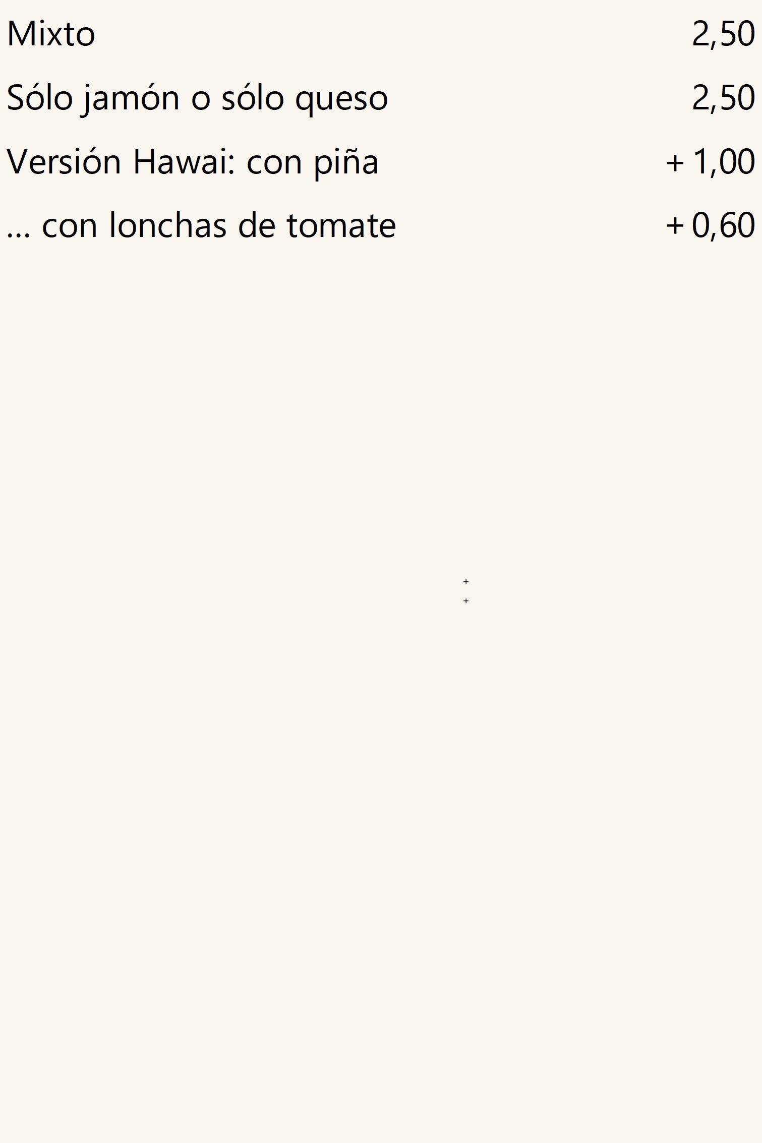 Sandwiches, precios.
