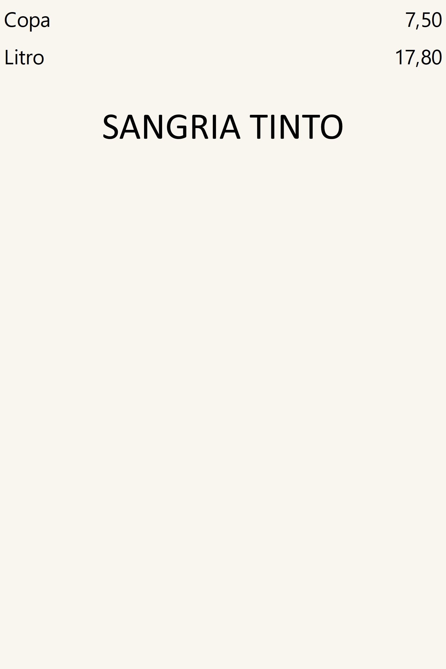 Sangría de tinto, precio por copa y por un litro