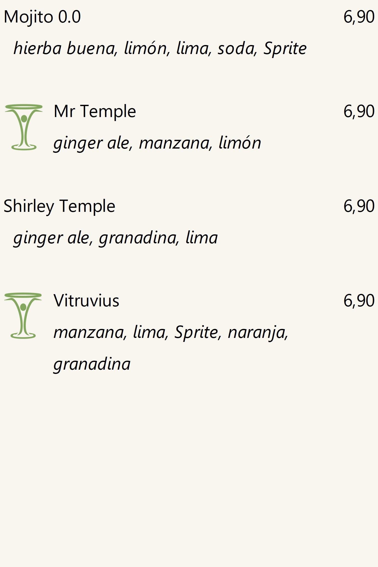 Cócteles sin alcohol, precios