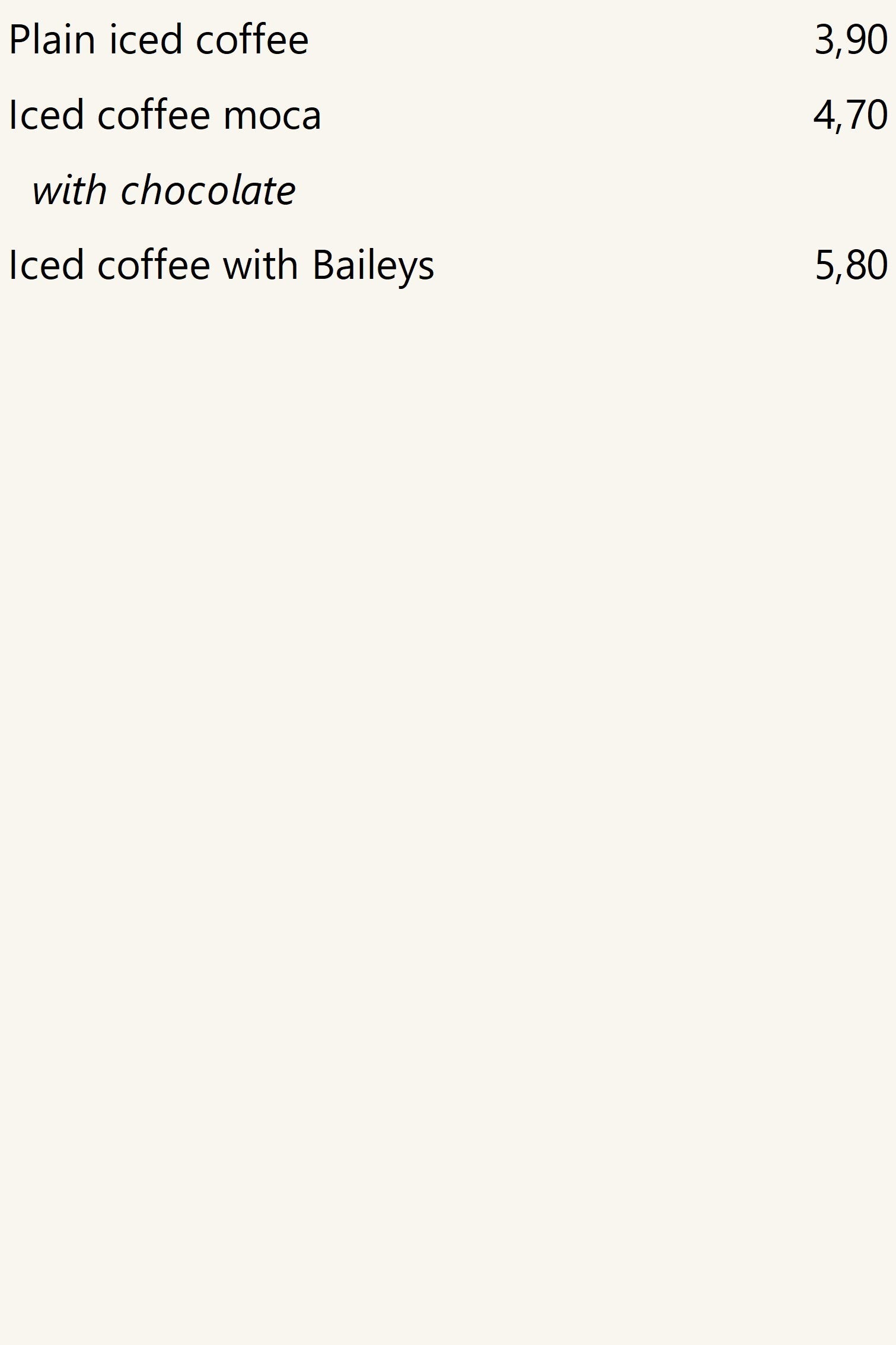 Cafés helados, precios