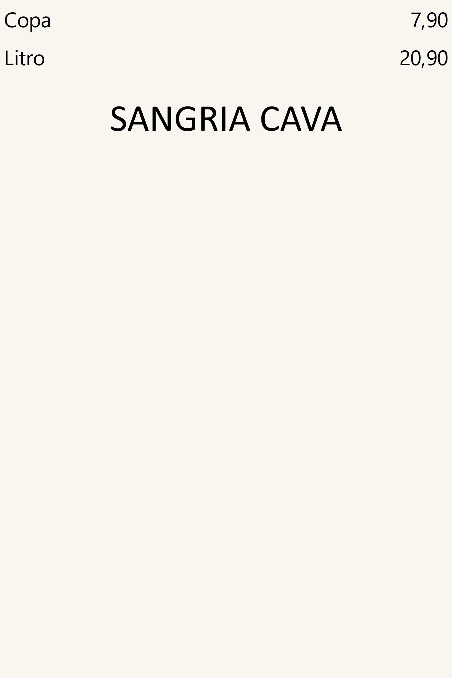 Sangría de cava, precio por copa y por un litro