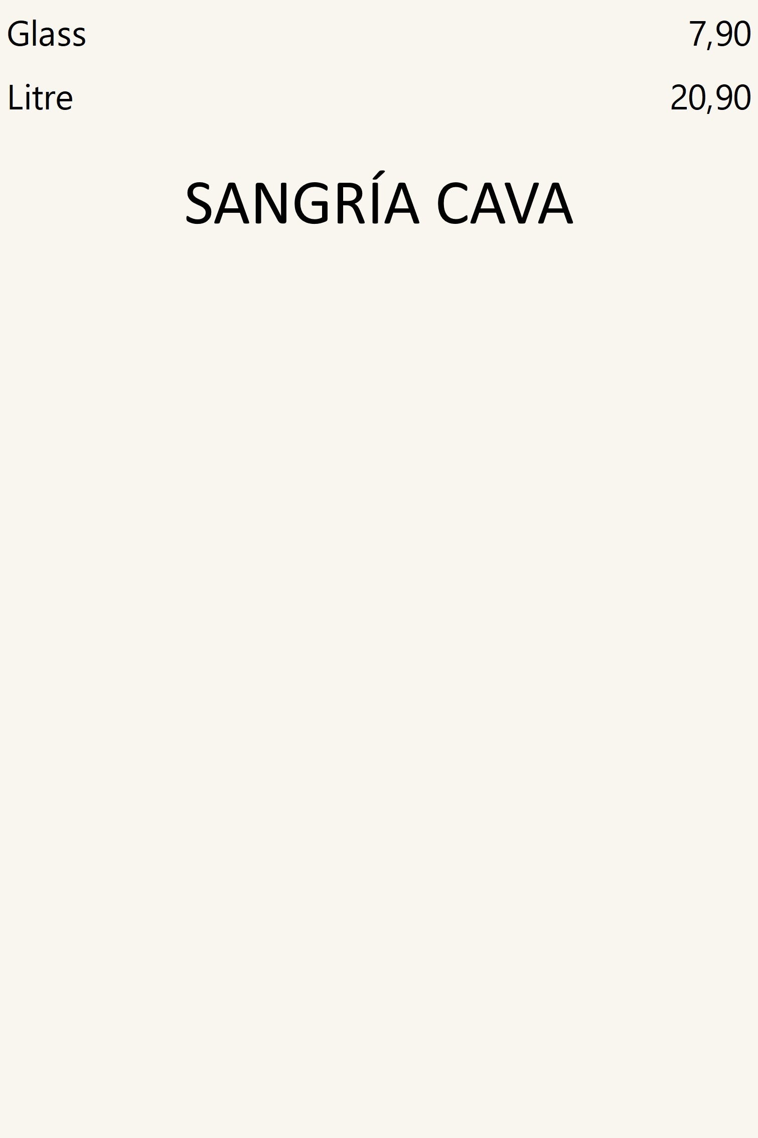 Sangría de cava, precio por copa y por un litro