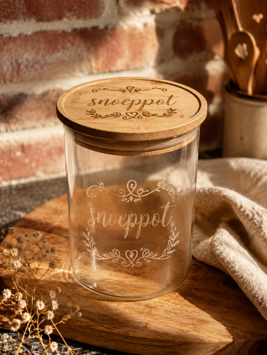 Snoeppot van Glas met Bamboe deksel