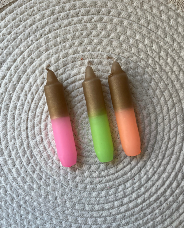 Dip dye kaars 11 cm Neon and gold