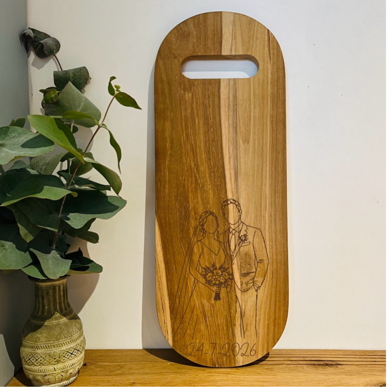 Teak hapjesplank met handvat