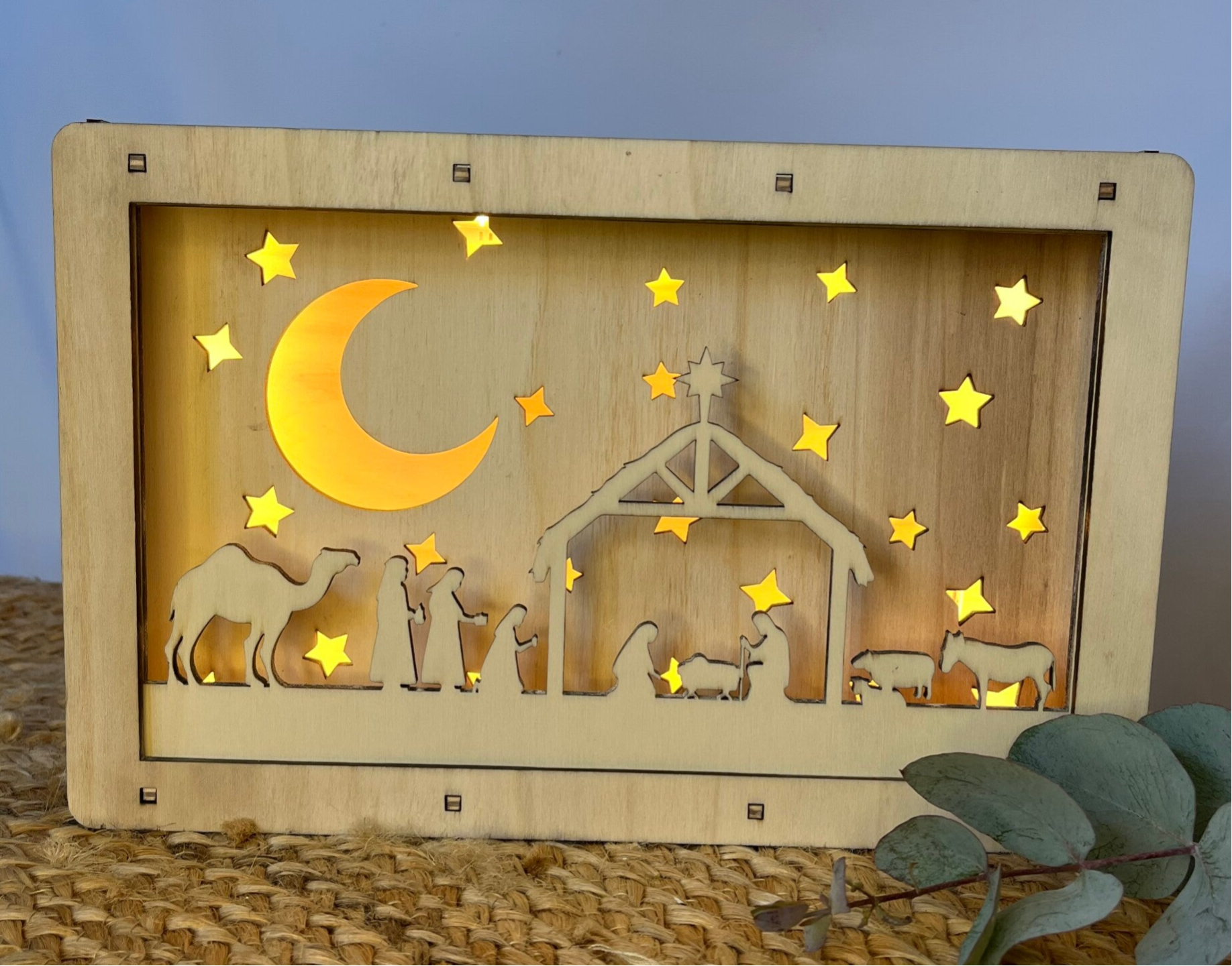 Houten lamp silhouet Feestdagen kerststal