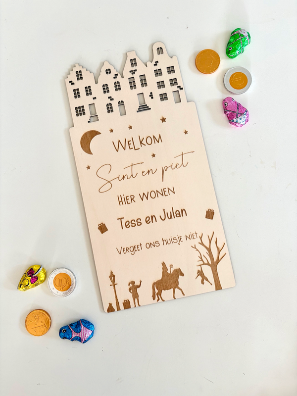 Raamdecoratie hout sinterklaas