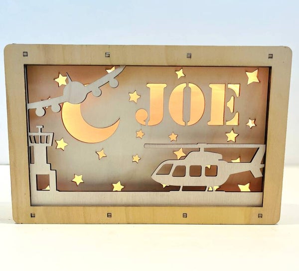 Houten naamlampje Vliegtuig