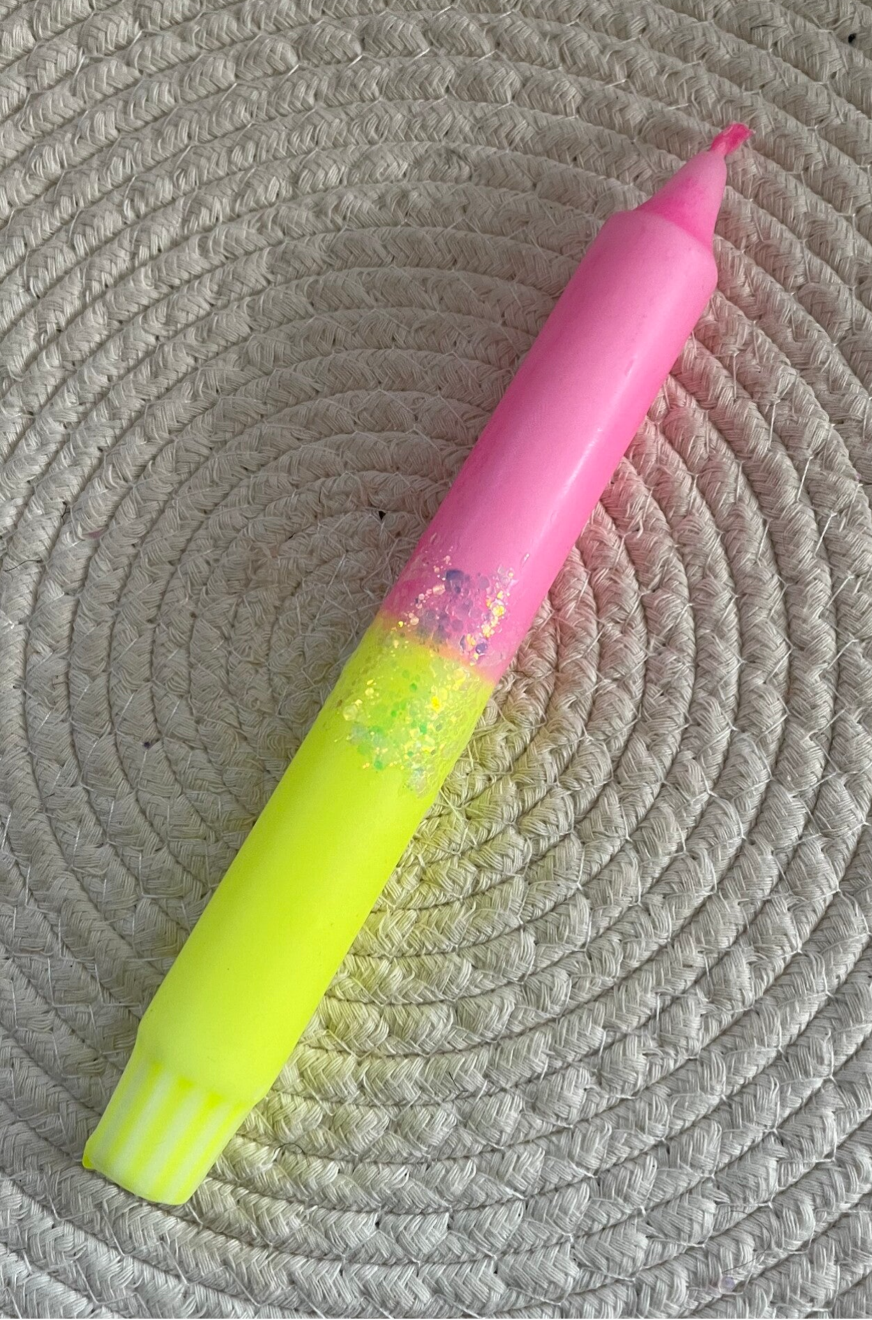 Dip dye kaars glitter roze en geel