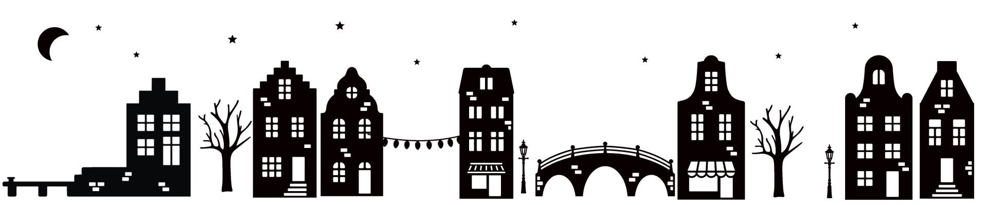 Statische raamstickers huisjes en aanlegsteiger