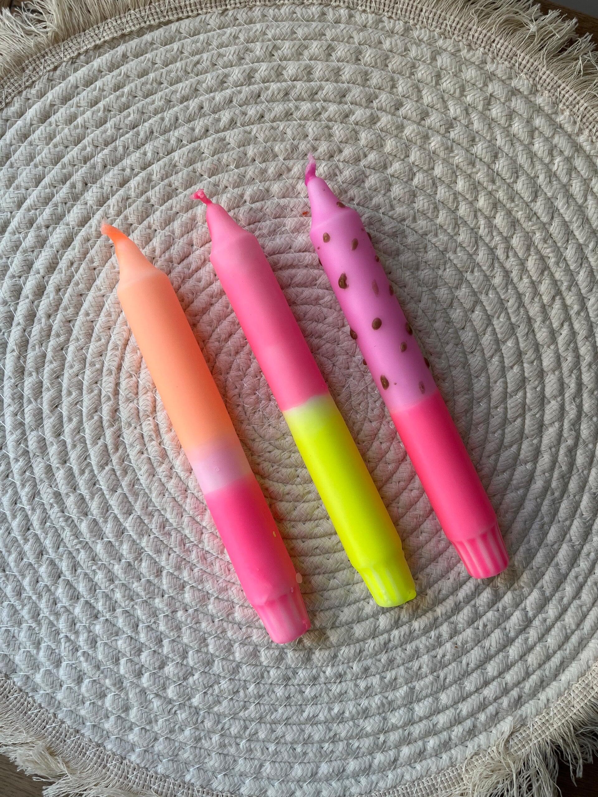 Dip dye neon kaarsen Set van 3