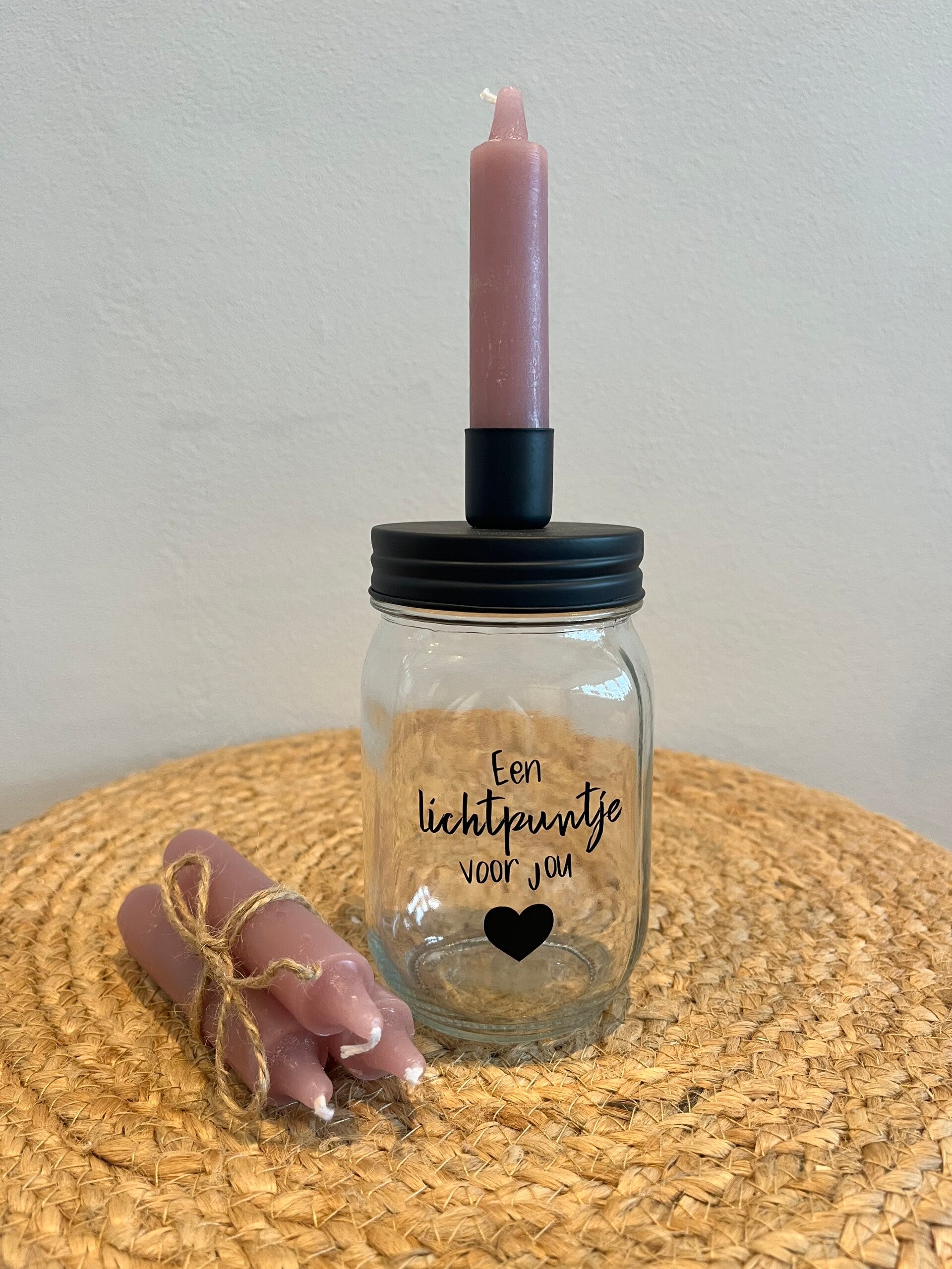 Glazen pot met kandelaar Een lichtpuntje voor jou