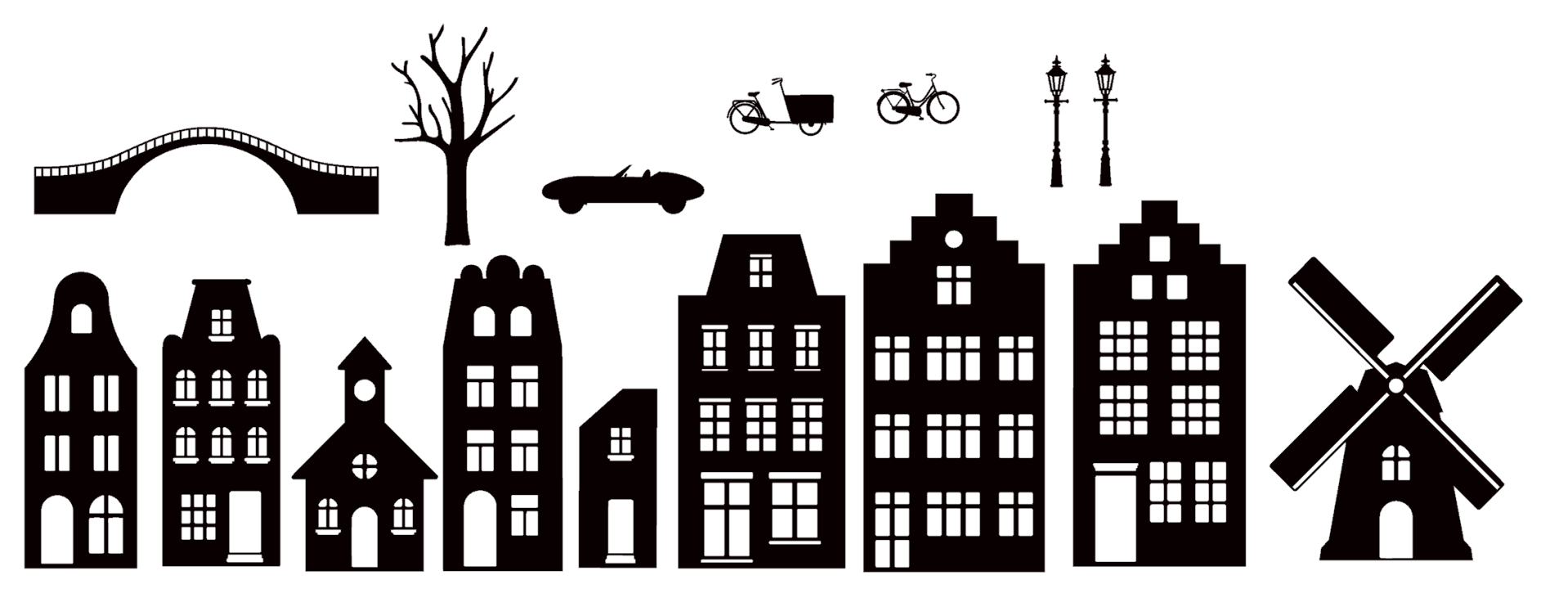 Statische raamstickers Huisjes Grachtenpandjes