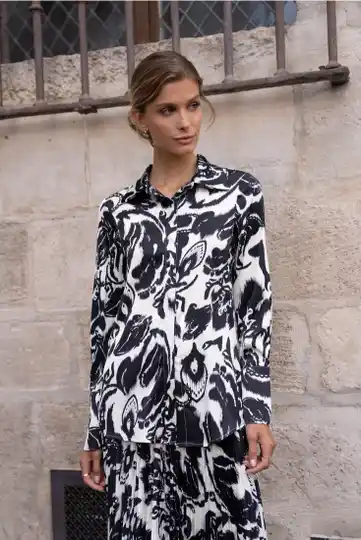 Blouse met print - CREME/ZWART